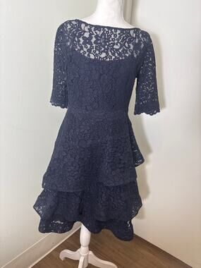 Teri Jon Navy Lace Tiered Midi Dress Sz 6